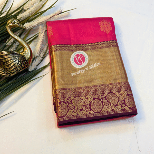 Pure Kanchipuram silk-Pink with Wine -PY03524