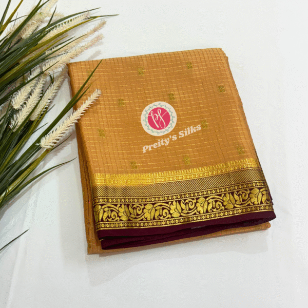 Pure Mysore crepe silk-Beige with Brown-PY02379