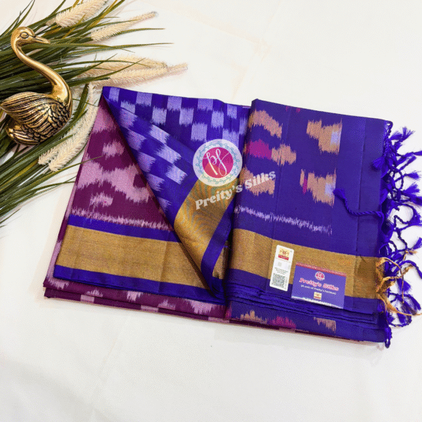 Pure Pochampally soft silk-Wine with Blue  -PY03817