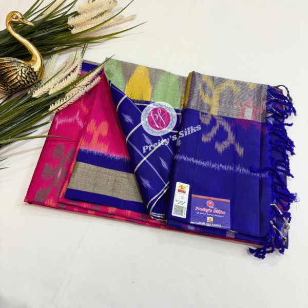 Pure Pochampally soft silk-Pink with blue-PY03807