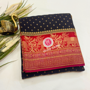 Pure Banarasi Crepe Silk-Black with Pink-PY04530