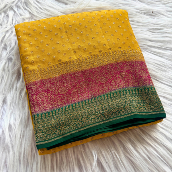 Pure Khaddi Banarasi crepe- Yellow ,pink and green-PY00075
