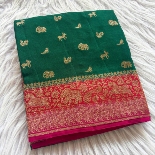 Pure Khaddi Banarasi crepe-Green,red and pink-PY00079