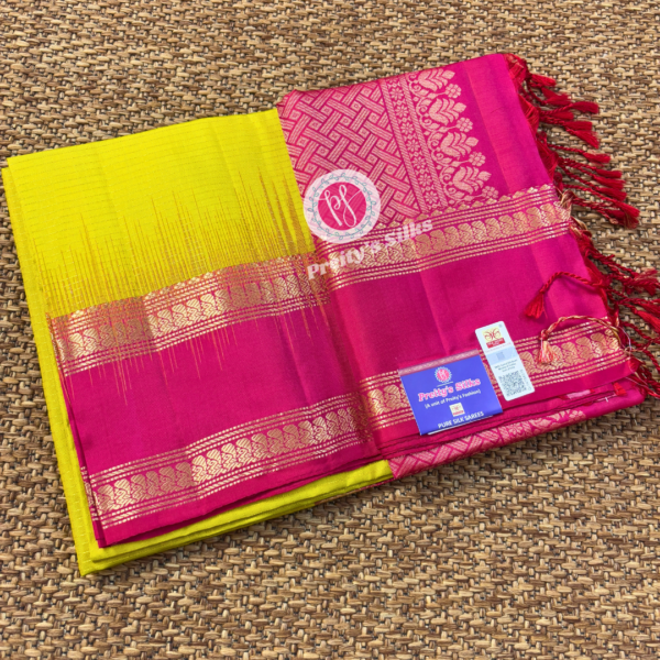 Pure Kanchipuram soft silk -Olive green with Pink-PY00213
