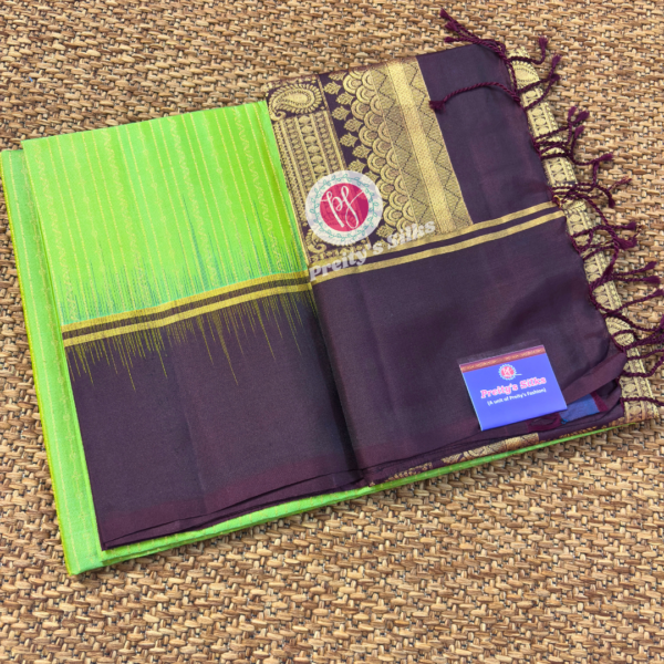 Pure Kanchipuram soft silk – Light green  with Brown-PY00453