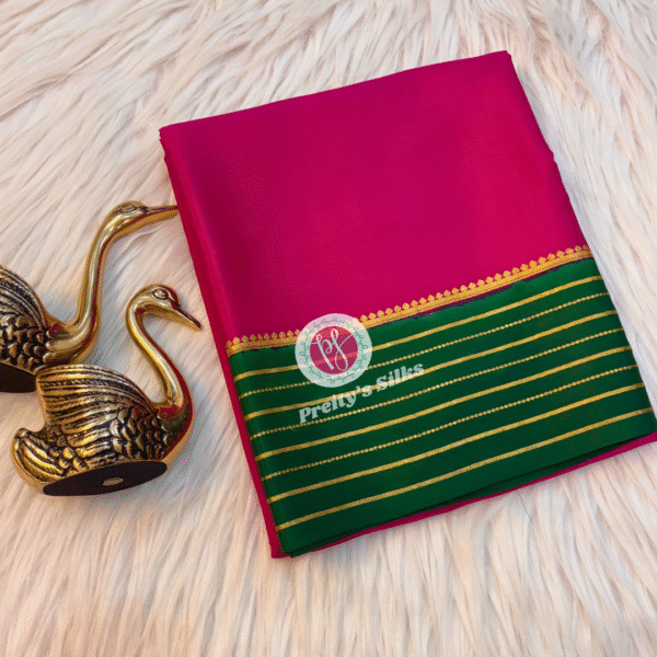 Pure Mysore crepe silk-Rani pink with Green- PY02309