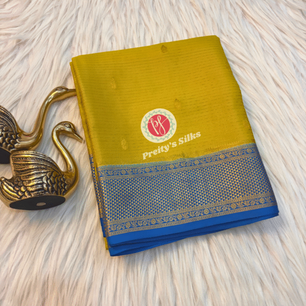 Pure Mysore crepe silk-Olive Green with Peacock blue -PY02320