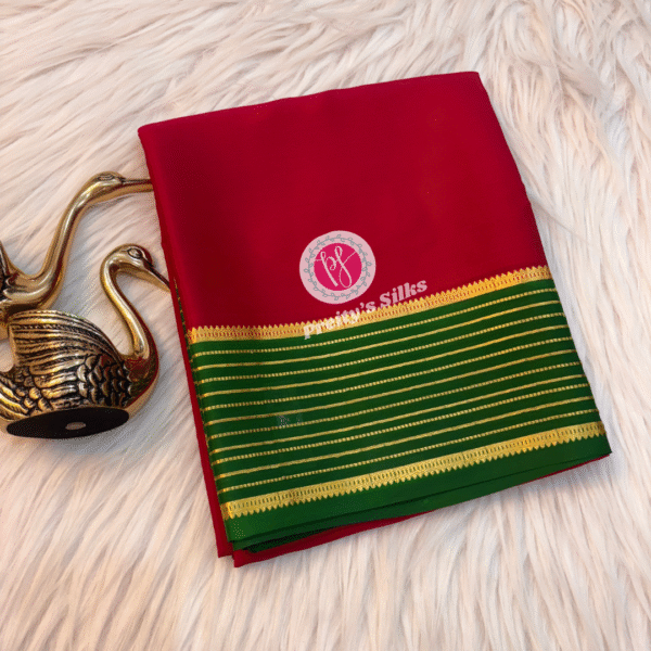 Pure Mysore crepe silk-Marron with green- PY01897