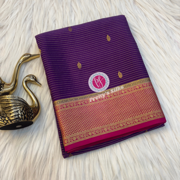 Pure Mysore crepe silk-Purple with Pink-PY02343