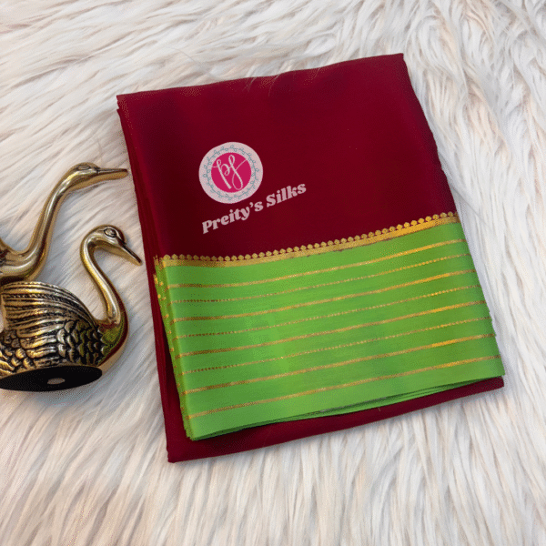 Pure Mysore crepe silk-Marron with Light green -PY02032