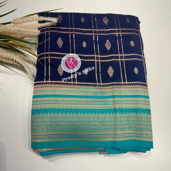 Crepe georgette saree -Peacock blue with seablue-PF11324