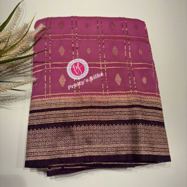 Crepe georgette saree -onion pink with purple-PF11337