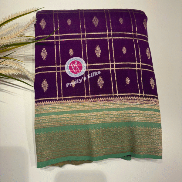 Crepe georgette saree -Purple with seablue -PF11338