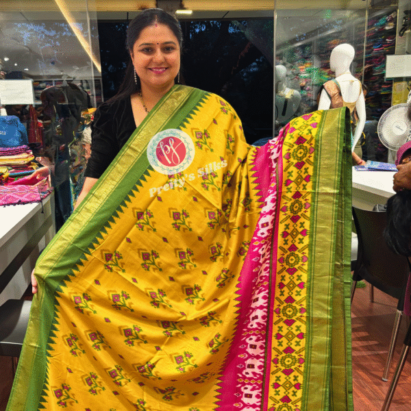 🌟 Back in Stock: semi Ikkat Patola Silk Saree 🌟Yellow Patola  silk saree-PF10775