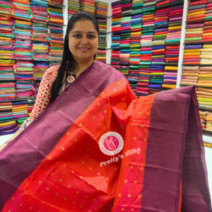 Powerloom kanchipurm silk saree -OrangishPink and purple -PF12569