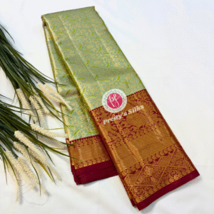 Semi Tissue Kanjeevaram silk-Green with Marron- PY04811