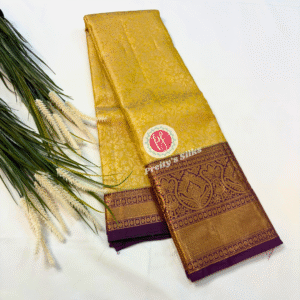 Semi Tissue Kanjeevaram silk-Yellowish Gold with Wine -PY04763