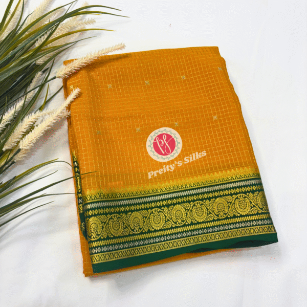 Mysore Crepe silk -Mustard yellow with Green- PY05322