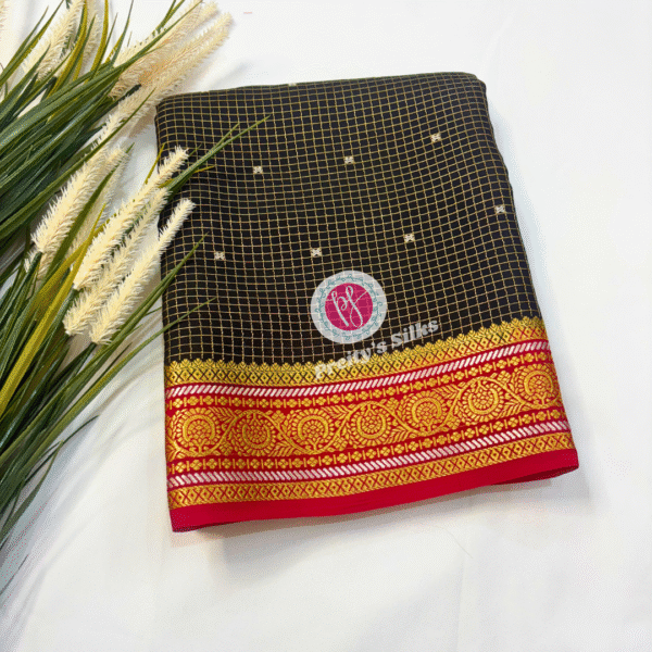 Mysore Crepe silk -Black with Red – PY05324