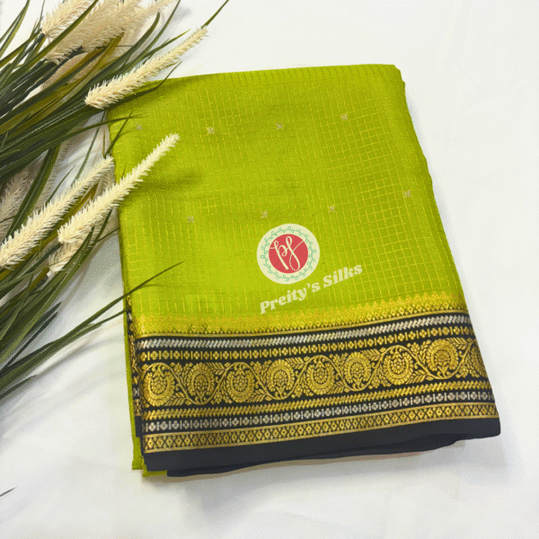 Mysore Crepe silk -Olive green with Black – PY05321