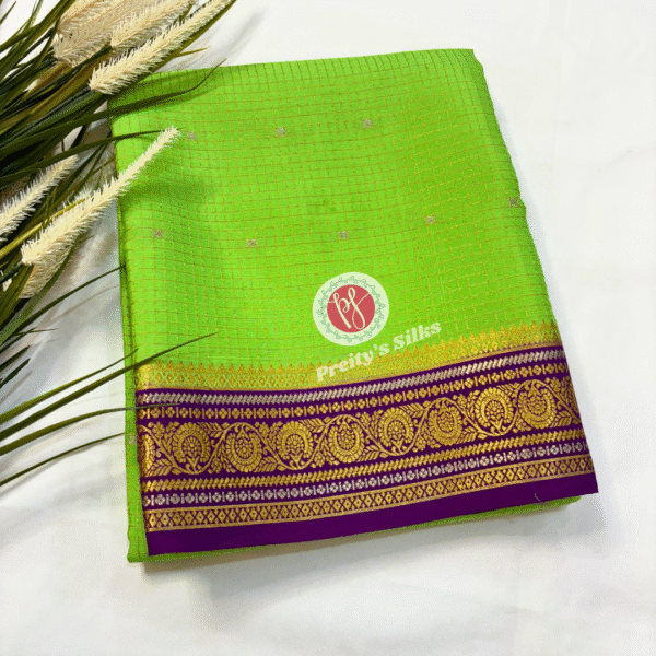 Mysore Crepe silk -Light green with Purple – PY05320