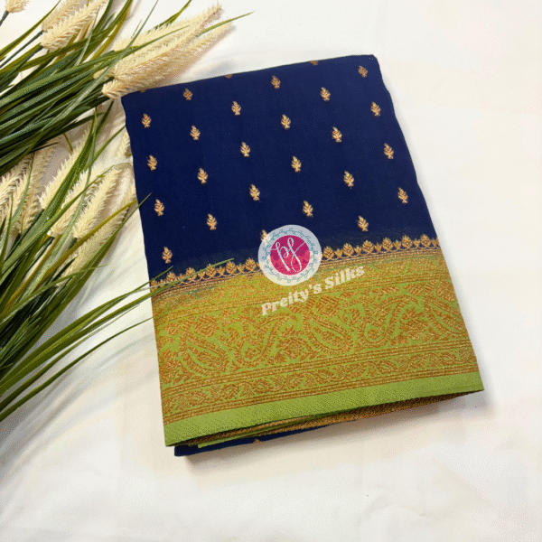 Semi Banarasi Crepe Silk -Dark Blue with Green-PY05770