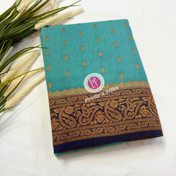 Semi Banarasi Crepe Silk -Sea Blue with Blue -PY05788
