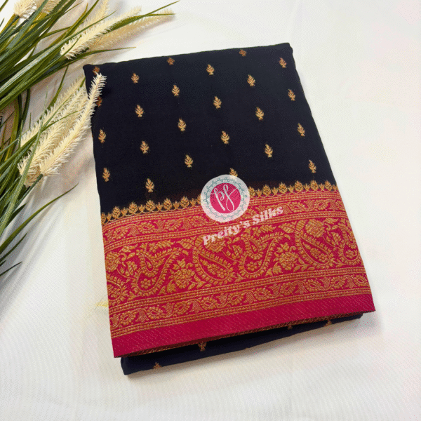 Semi Banarasi Crepe Silk -Black with Pink -PY05780