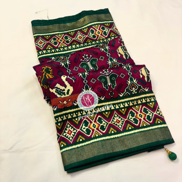 Ikkath Pochampally silk-Wine with Green- PY07303