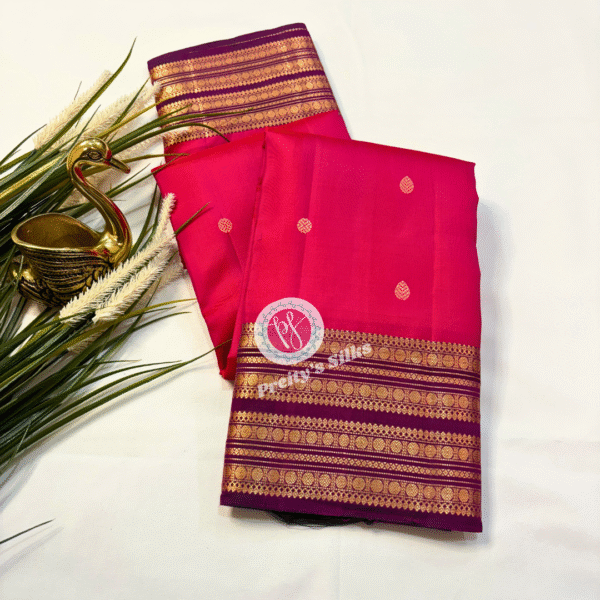Pure Kanjeevaram silk -Orangish pink with Wine-PY07605