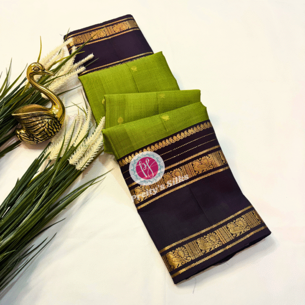 Pure Kanjeevaram silk -Green with Deep Brown-PY07603