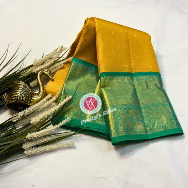 Pure Kanjeevaram silk -Yellow with Rama green-PY07479
