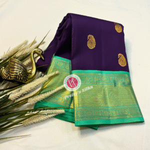 Pure Kanjeevaram silk -Wine with Rama green-PY07467