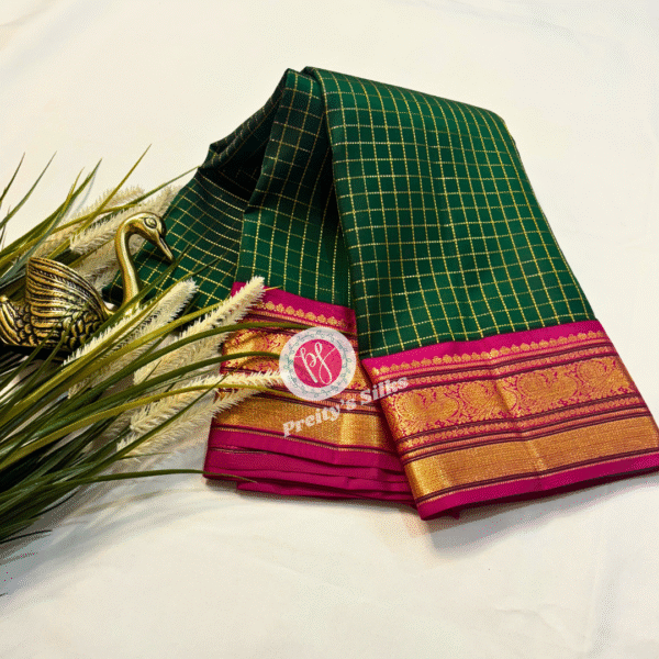 Pure Kanjeevaram silk -Green with pink -PF07474