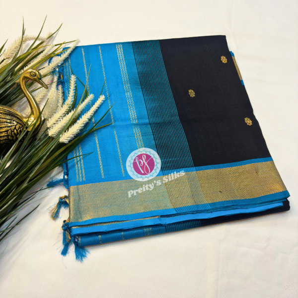 Kanjeevaram soft silk -Black with light blue -PY02471