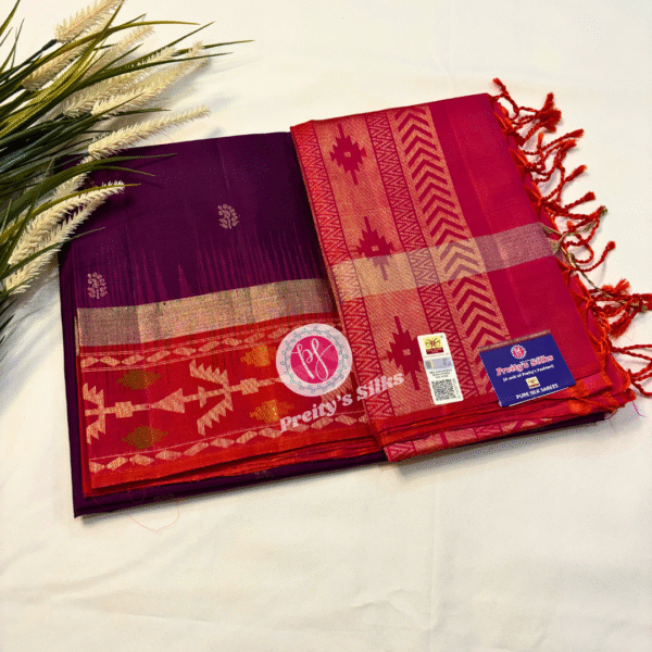 Pure Kanchipuram soft silk -Wine with Orangish pink – PY05695