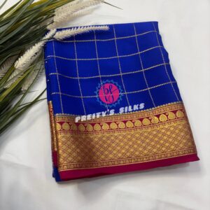 Pure Mysore crepe silk -Royal blue with pink -PY05312