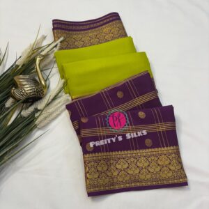 Pure Mysore crepe silk-Olive green with purple - PY06965