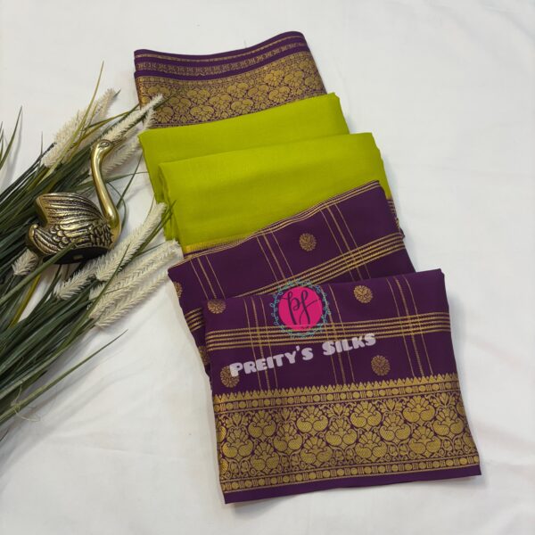 Pure Mysore crepe silk-Olive green with purple – PY06965