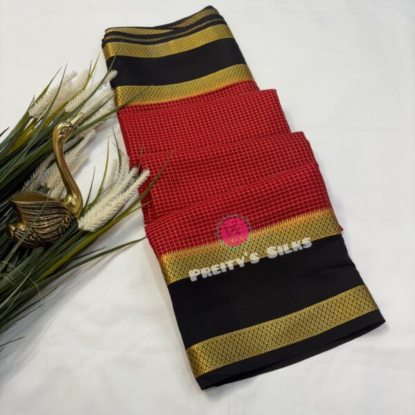 Pure Mysore crepe silk-Red with black – PY05331