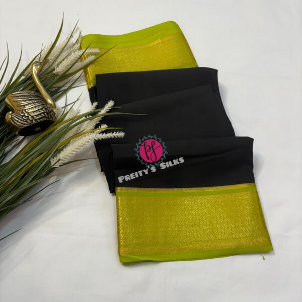 Pure Mysore crepe silk-Black with olive green – PY05464