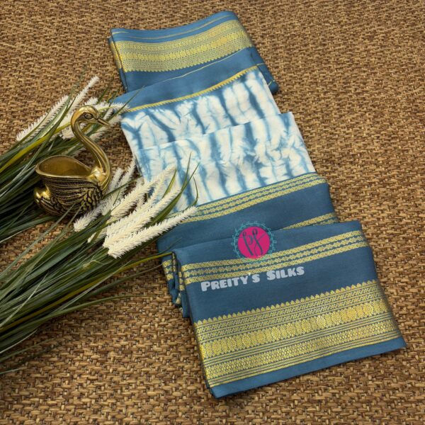 Pure Mysore crepe silk (Shibori print design )-Greyish blue – PY06946