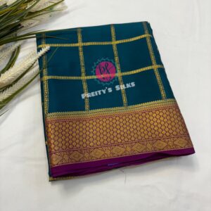 Pure Mysore crepe silk-Peacock green with Purple- PY06477