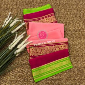 Pure Mysore crepe silk-Peach,pink and green - PY072531