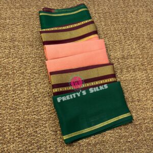 Pure Mysore crepe silk-light peach , brown and green- PY68641
