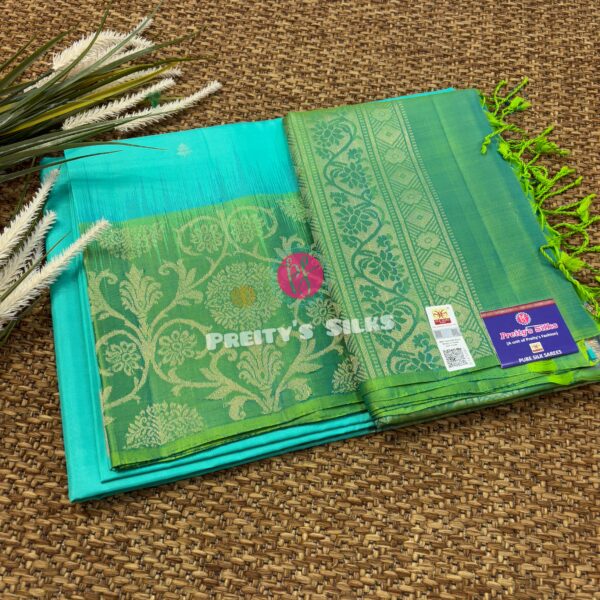 PureKanjeevaram Soft Silk -Light Blue with Light Green-PY05699