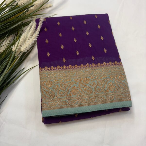 Semi Banarasi crepe silk -Purple with powder blue -PY05765