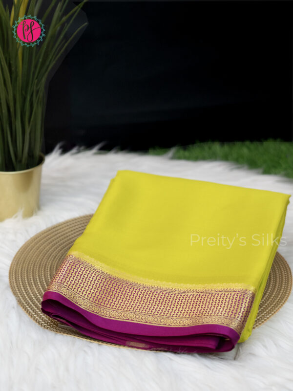 Pure Mysore crepe silk -Olive green with megenta pink-PF14126