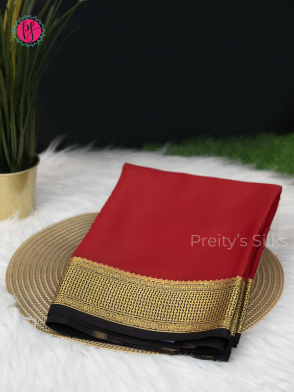 Pure Mysore crepe silk -Red with Black -PF14130