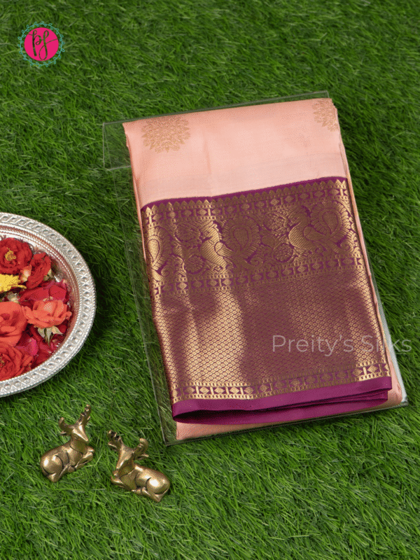 Pure Kanjeevaram silk -Light pink with Wine -PF15805